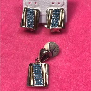 Set blue stone 925 SS 10k plated gold